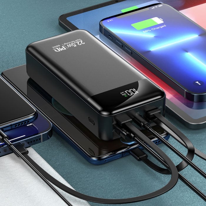  Banco de energía de 50000 mAh, 22.5 W PD USB-C cargador  portátil de carga rápida con 4 salidas y 3 entradas, linterna, pantalla  LED, batería externa de gran capacidad para iPhone