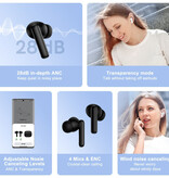 QCY Bezprzewodowe słuchawki douszne T13 ANC - słuchawki douszne Bluetooth 5.3 - słuchawki douszne czarne