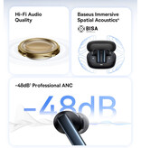Baseus Bezprzewodowe słuchawki Bowie M2s - słuchawki HiFi ANC/ENC TWS Bluetooth 5.3 białe