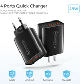 Maerknon 4-Poort Stekkerlader 60W - PD / Quick Charge 3.0 / USB Oplader Muur Lader Stekkerlader Adapter Zwart