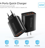 Maerknon 4-Port Plug Charger 60W - PD / Quick Charge 3.0 / USB Charger Wall Charger Plug Charger Adapter Black