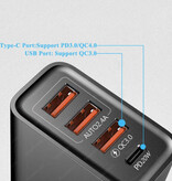 Maerknon Caricabatterie con presa a 4 porte 60 W - PD / Quick Charge 3.0 / Caricatore USB Caricatore da parete Adattatore per caricabatteria Nero