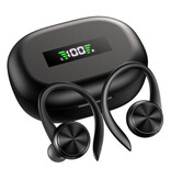 Bupuda Kabellose Sport-Ohrbügel-Kopfhörer – Ohrhörer TWS Bluetooth 5.0 Schwarz