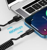 8D Câble de charge en spirale pour iPhone Lightning - 1 mètre - Câble de données de chargeur 2,4A Noir