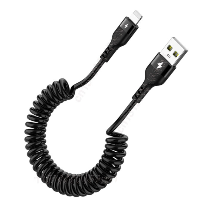 Cable de Carga Espiral para iPhone Lightning - 1 Metro - Cable de Datos Cargador 2.4A Negro