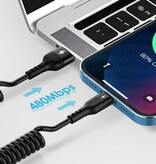 8D Câble de charge en spirale pour iPhone Lightning - 1,5 mètres - Câble de données de chargeur 2,4A Noir