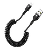 8D Cable de Carga Espiral para iPhone Lightning - 1,5 metros - Cable de Datos Cargador 2.4A Negro