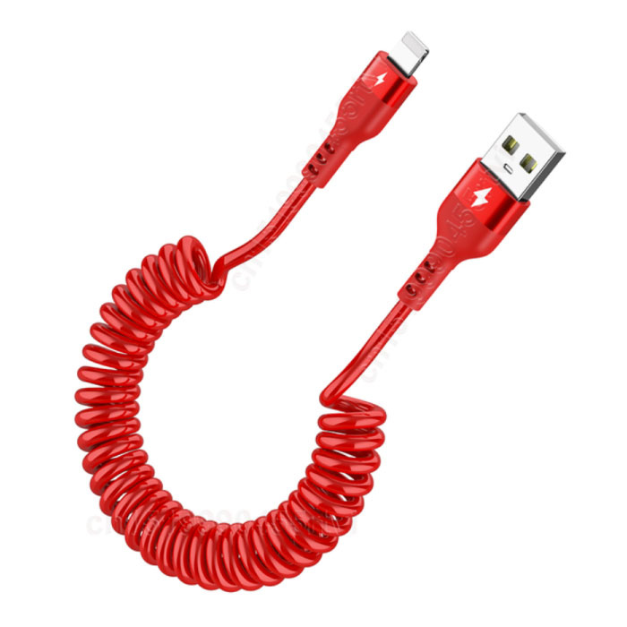Cable de Carga Espiral para iPhone Lightning - 1 Metro - Cable de Datos Cargador 2.4A Rojo