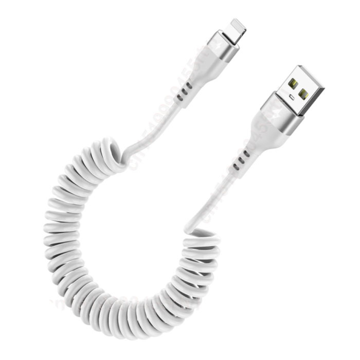 Cable de Carga Espiral para iPhone Lightning - 1,5 metros - Cable de Datos Cargador 2.4A Blanco