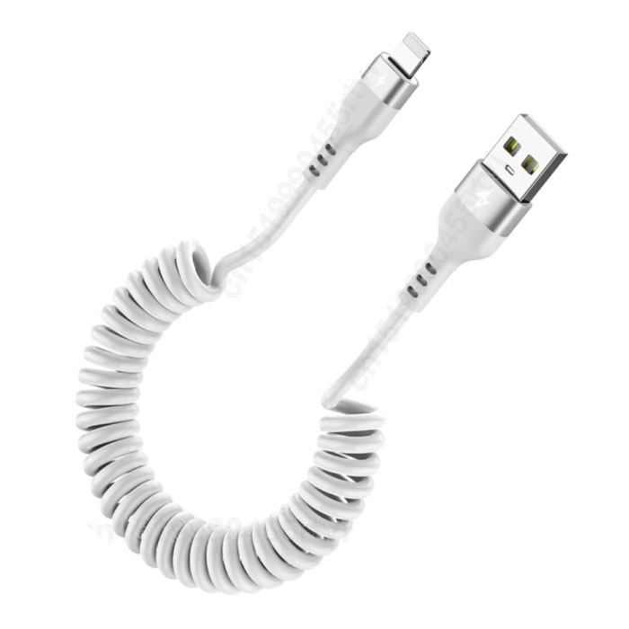 Câble de charge en spirale pour iPhone Lightning - 1,5 mètres - Câble de données de chargeur 2,4A Blanc