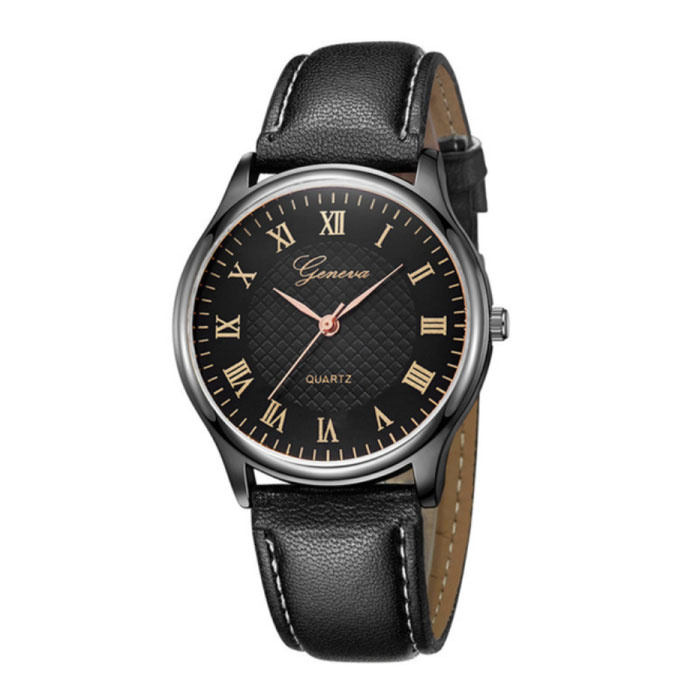 Classic Watch for Men - Quartz Movement Leather Strap Black