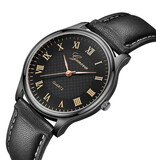 Geneva Classic Watch for Men - Quartz Movement Leather Strap Black