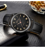 Geneva Classic Watch for Men - Quartz Movement Leather Strap Black