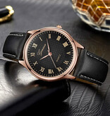 Geneva Classic Watch for Men - Quartz Movement Leather Strap Silver