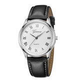 Geneva Classic Watch for Men - Quartz Movement Leather Strap Silver