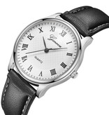 Geneva Classic Watch for Men - Quartz Movement Leather Strap Silver