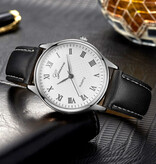 Geneva Classic Watch for Men - Quartz Movement Leather Strap Silver