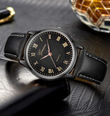 Geneva Classic Watch for Men - Quartz Movement Leather Strap Rose Gold