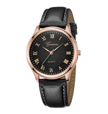 Geneva Klassiek Horloge voor Heren - Kwarts Uurwerk Leren Bandje Rose Gold