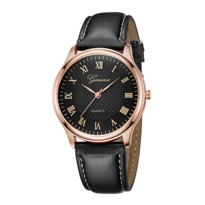 Geneva Classic Watch for Men - Quartz Movement Leather Strap Rose Gold