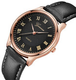 Geneva Classic Watch for Men - Quartz Movement Leather Strap Rose Gold