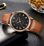 Geneva Klasyczny zegarek męski – skórzany pasek z mechanizmem kwarcowym w kolorze pomarańczowym