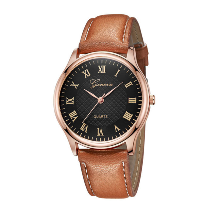 Geneva Klassische Uhr für Herren – Quarzwerk, Lederarmband, Orange