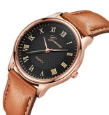 Geneva Klasyczny zegarek męski – skórzany pasek z mechanizmem kwarcowym w kolorze pomarańczowym