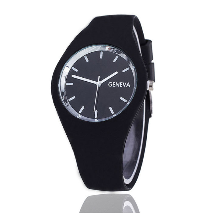 Geneva Jelly Watch Unisex - Quartz Movement Silicone Strap Black