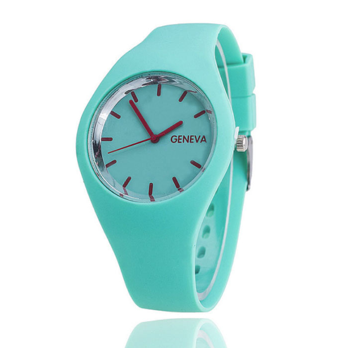 Geneva Jelly Watch Unisex - Quartz Movement Silicone Strap Mint Green