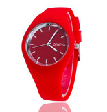 Geneva Reloj Jelly Unisex - Movimiento de Cuarzo Correa de Silicona Rojo