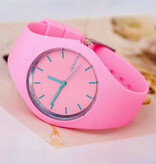 Geneva Jelly Watch Unisexe - Mouvement Quartz Bracelet Silicone Rouge