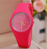 Geneva Jelly Watch Unisex - Movimiento de Cuarzo Correa de Silicona Rosa Rojo