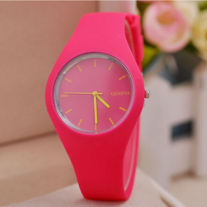 Jelly Watch Unisex - Quartz Movement Silicone Strap Pink Red