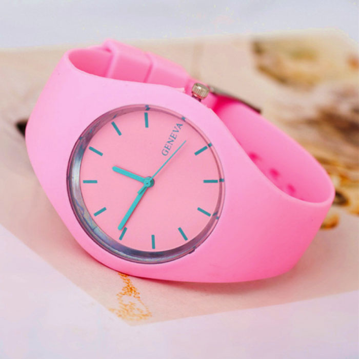 Geneva Jelly Watch Unisexe - Mouvement Quartz Bracelet Silicone Rose