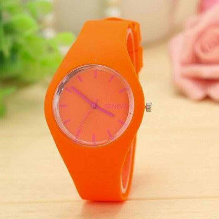 Reloj Jelly Unisex - Movimiento de Cuarzo Correa de Silicona Naranja