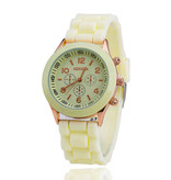 Geneva Montre Jelly pour Femme - Mouvement à Quartz Bracelet en Silicone Jaune Clair