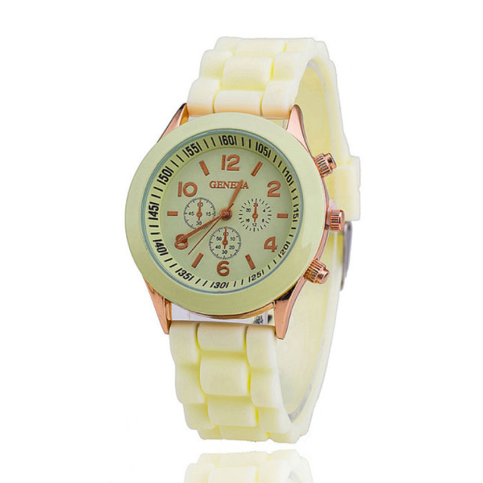 Montre Jelly pour Femme - Mouvement à Quartz Bracelet en Silicone Jaune Clair