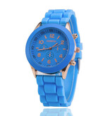 Geneva Montre Jelly pour Femme - Mouvement à Quartz Bracelet en Silicone Bleu Clair