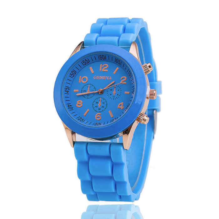 Montre Jelly pour Femme - Mouvement à Quartz Bracelet en Silicone Bleu Clair