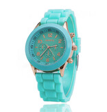 Geneva Jelly Horloge voor Dames - Kwarts Uurwerk Silicoon Bandje Aqua