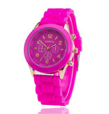 Geneva Montre Jelly pour Femme - Mouvement Quartz Bracelet Silicone Rose Foncé