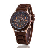 Geneva Montre Jelly pour Femme - Mouvement Quartz Bracelet Silicone Marron