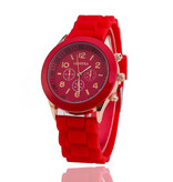 Geneva Jelly Horloge voor Dames - Kwarts Uurwerk Silicoon Bandje Rood