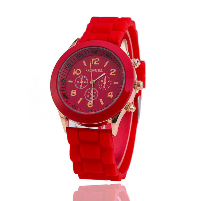 Geneva Jelly Watch for Women - Quartz Movement Silicone Strap Red