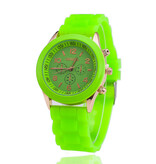 Geneva Jelly Horloge voor Dames - Kwarts Uurwerk Silicoon Bandje Groen