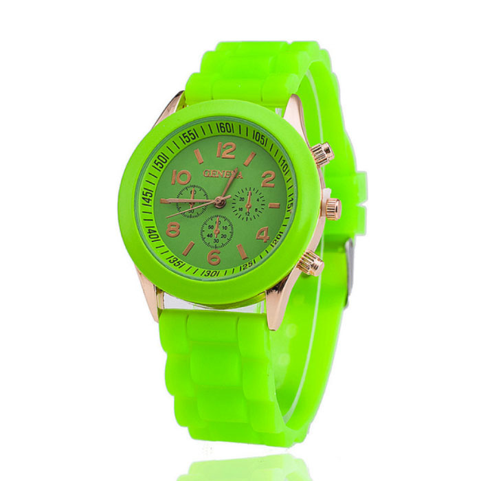 Geneva Jelly Horloge voor Dames - Kwarts Uurwerk Silicoon Bandje Groen