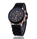 Geneva Montre Jelly pour Femme - Mouvement Quartz Bracelet Silicone Noir