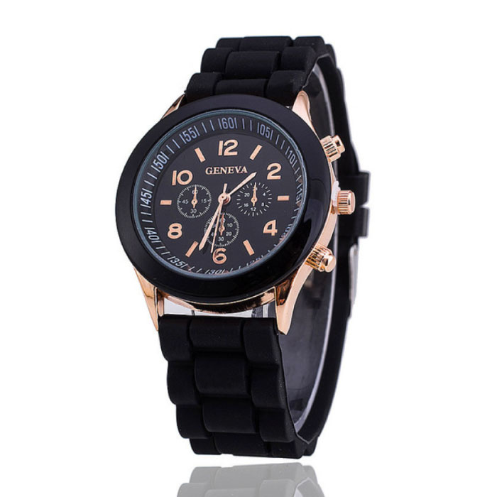 Geneva Montre Jelly pour Femme - Mouvement Quartz Bracelet Silicone Noir