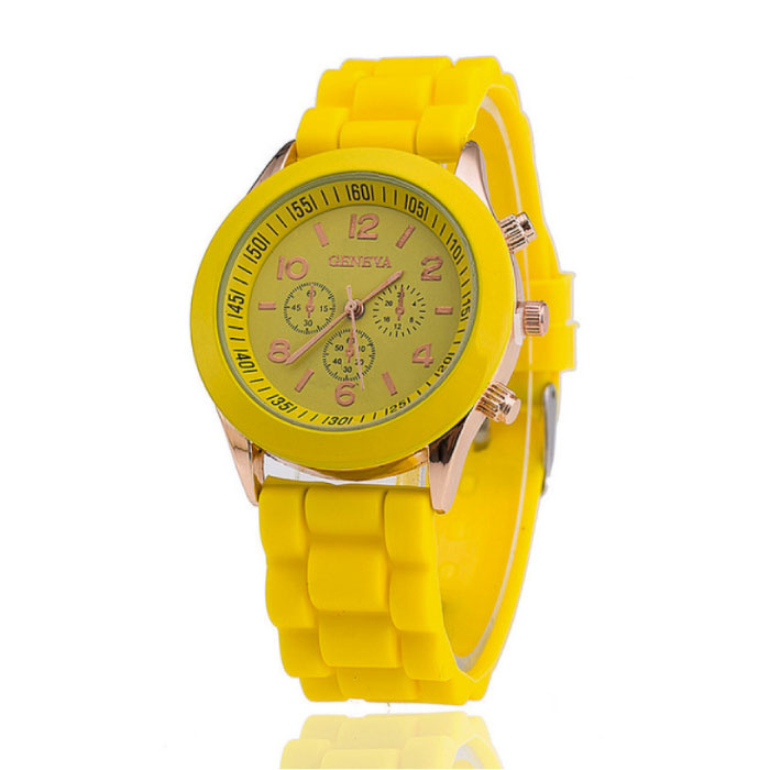Geneva Damski zegarek Jelly – silikonowy pasek z mechanizmem kwarcowym w kolorze żółtym